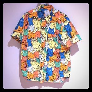 Short Sleeve Button Down Cat Shirt
